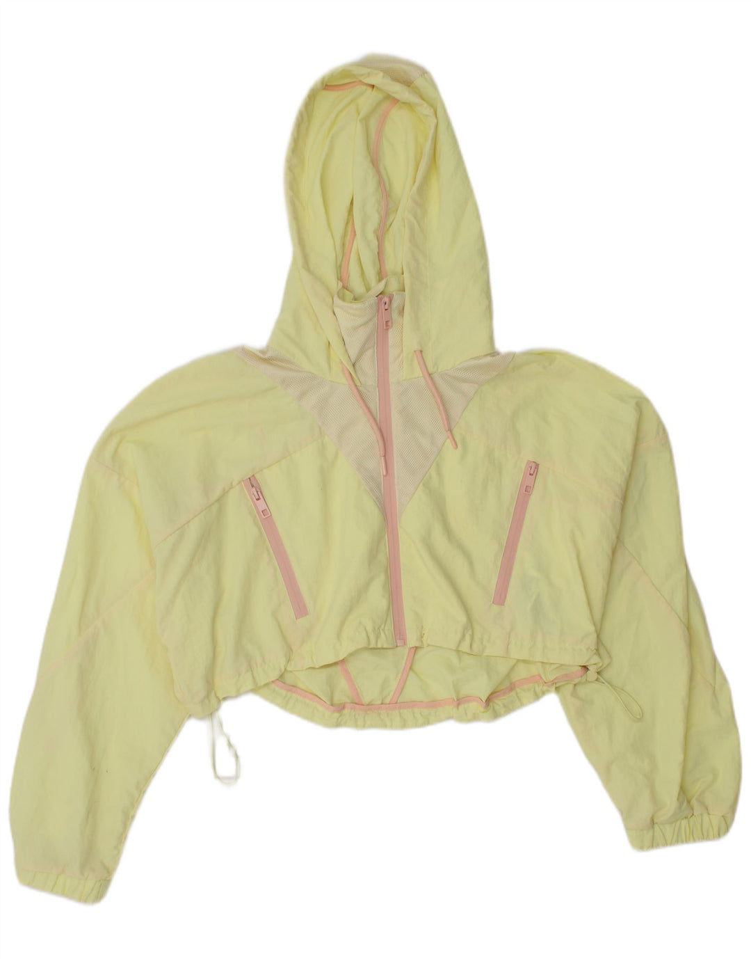 Zara Womens Oversized Crop Hooded Windbreaker Jacket UK 16 Large Yellow