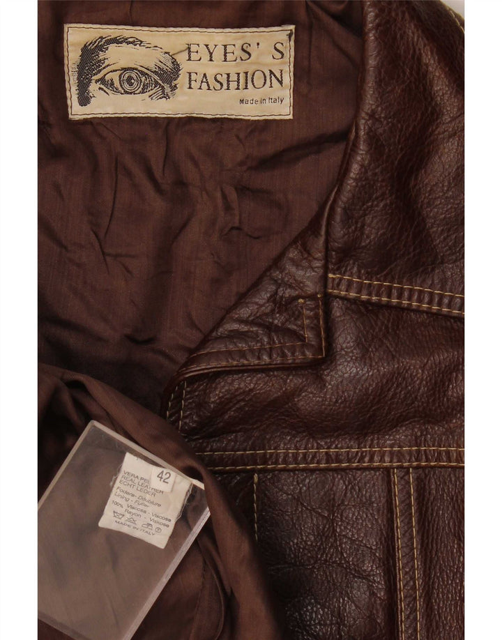 Eyes's Fashion Womens Crop Leather Jacket IT 42 Medium Brown