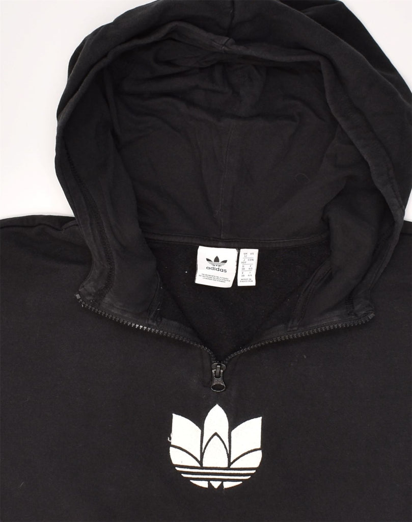 ADIDAS Womens Oversized Zip Neck Hoodie Jumper UK 12 Medium  Black Cotton | Vintage Adidas | Thrift | Second-Hand Adidas | Used Clothing | Messina Hembry 