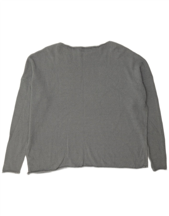 Zara Womens Oversized Boat Neck Jumper Sweater UK 14 Medium Grey Cotton