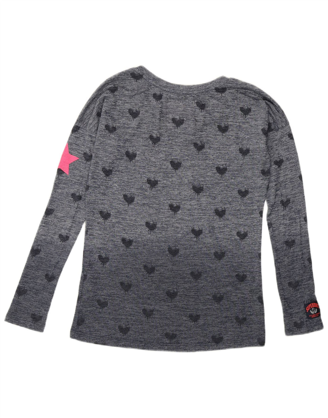 Superdry Womens Graphic Top Long Sleeve UK 10 Small Navy Blue Spotted Love