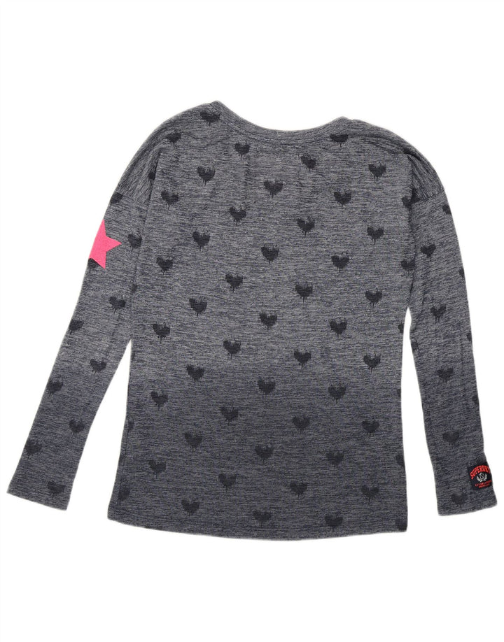 Superdry Womens Graphic Top Long Sleeve UK 10 Small Navy Blue Spotted Love