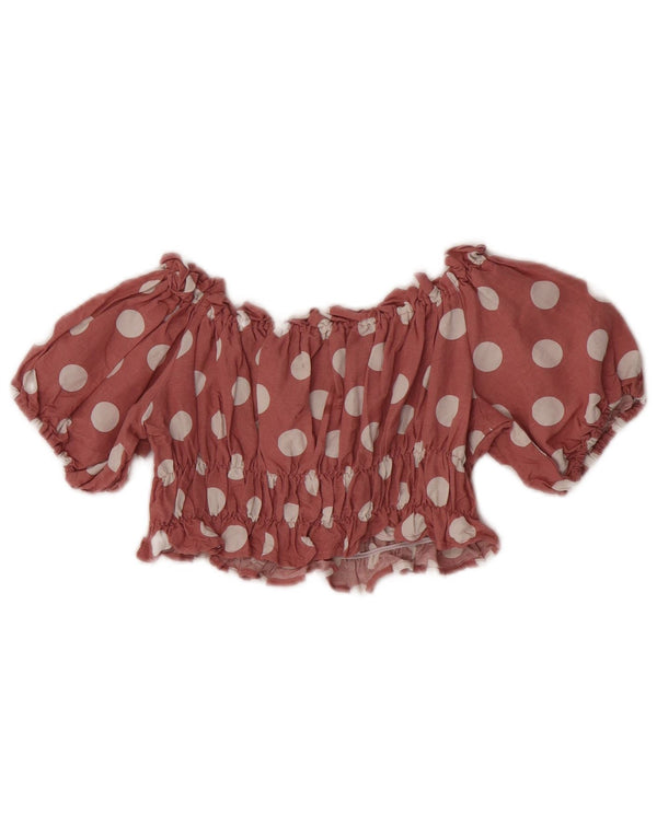 Zara Womens Off Shoulder Crop Top UK 6 XS Red Polka Dot Linen
