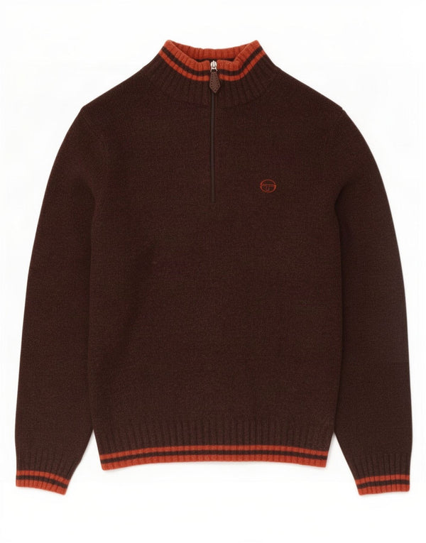 Sergio Tacchini Womens Zip Neck Jumper Sweater UK 18 XL Brown Wool