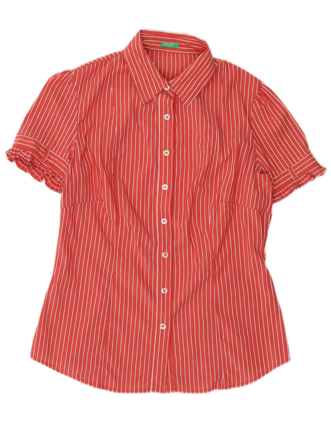 BENETTON Womens Short Sleeve Shirt UK 14 Medium Red Pinstripe
