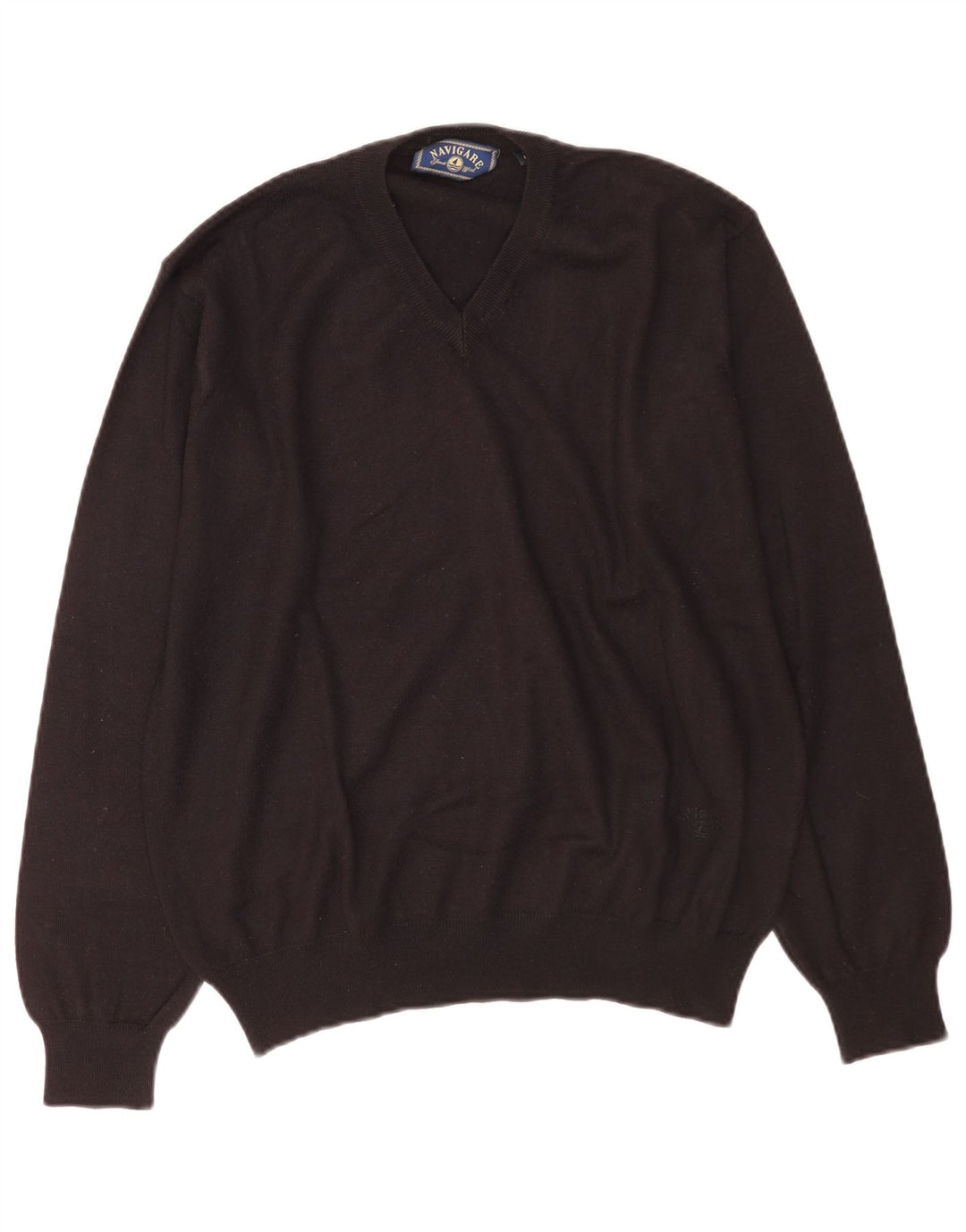 Navigare Mens V-Neck Jumper Sweater Large Black Wool