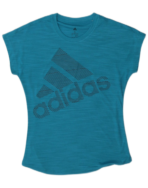 Adidas Womens Graphic T-Shirt Top UK 8/10 Small Blue Flecked