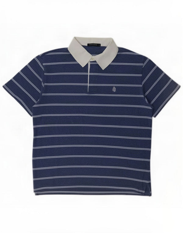 Marina Yachting Mens Rugby Polo Shirt Large Navy Blue Striped Cotton
