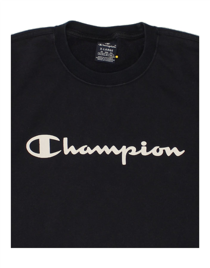 CHAMPION Mens Graphic Sweatshirt Jumper XL Navy Blue Cotton | Vintage Champion | Thrift | Second-Hand Champion | Used Clothing | Messina Hembry 