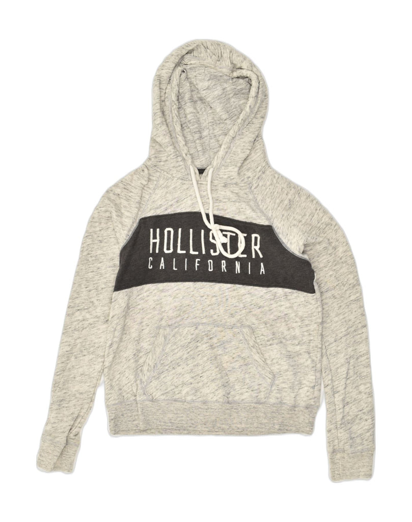 HOLLISTER Womens Graphic Hoodie Jumper UK 12 Medium Grey Colourblock | Vintage Hollister | Thrift | Second-Hand Hollister | Used Clothing | Messina Hembry 