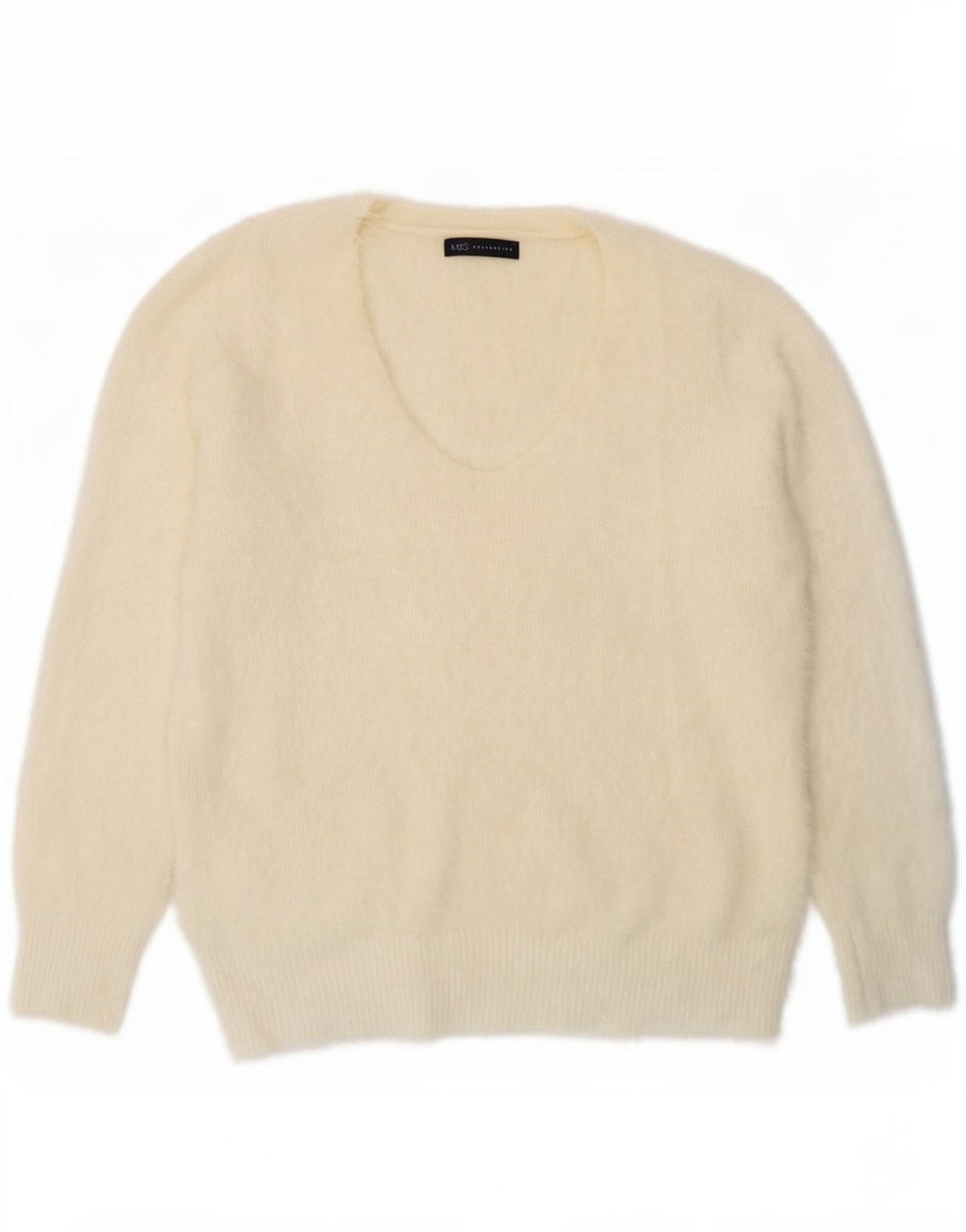 Marks & Spencer Womens V-Neck Jumper Sweater UK 16 Large Off White
