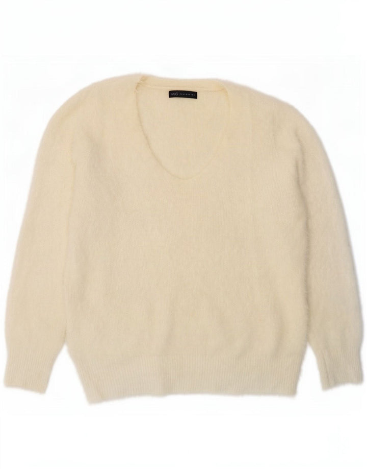 Marks & Spencer Womens V-Neck Jumper Sweater UK 16 Large Off White