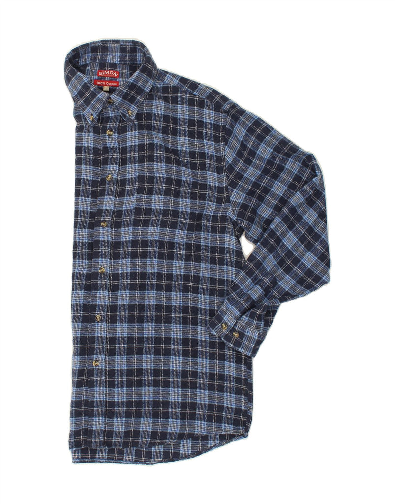 SIMON Mens Flannel Shirt Size 43/44 XL Blue Check Cotton Vintage Simon and Second-Hand Simon from Messina Hembry 