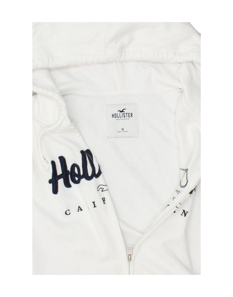 HOLLISTER Womens Graphic Zip Hoodie Sweater UK 14 Medium White Cotton | Vintage Hollister | Thrift | Second-Hand Hollister | Used Clothing | Messina Hembry 