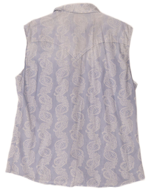 Diesel Womens Sleeveless Shirt UK 16 Large Blue Paisley Cotton