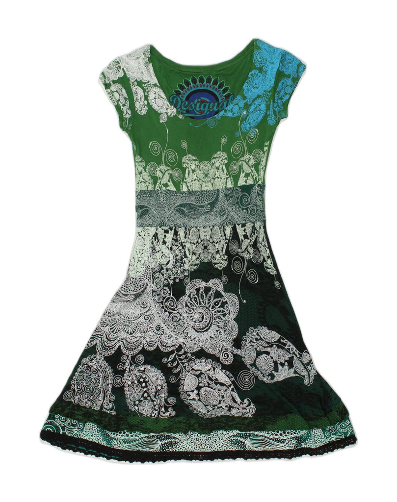 DESIGUAL Womens A-Line Dress UK 6 XS Green Paisley Viscose | Vintage Desigual | Thrift | Second-Hand Desigual | Used Clothing | Messina Hembry 