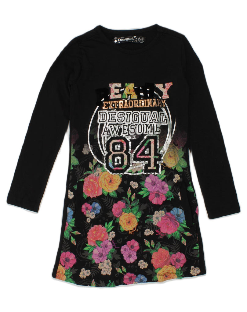 DESIGUAL Girls Graphic T-Shirt Dress 5-6 Years Black Floral | Vintage Desigual | Thrift | Second-Hand Desigual | Used Clothing | Messina Hembry 