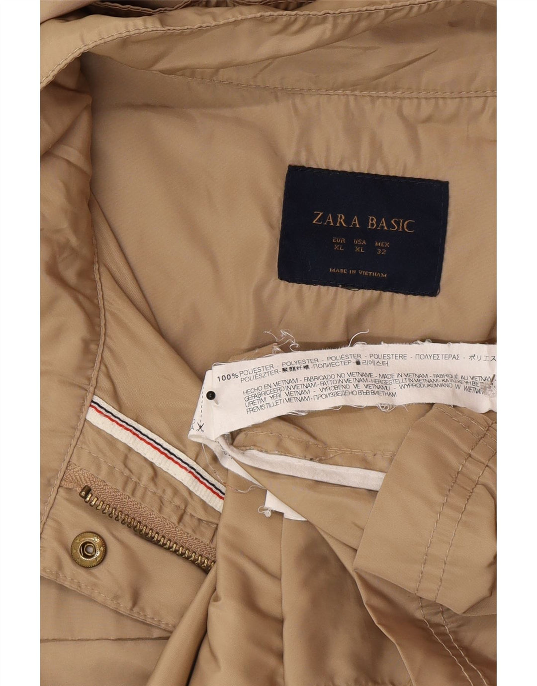 Zara Womens Hooded Utility Jacket UK 18 XL Beige Polyester