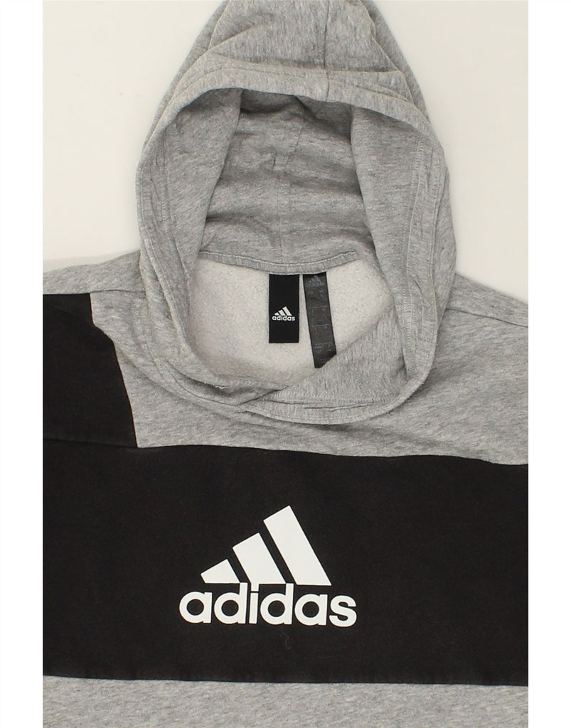 ADIDAS Mens Graphic Hoodie Jumper Small Grey Colourblock Cotton | Vintage Adidas | Thrift | Second-Hand Adidas | Used Clothing | Messina Hembry 