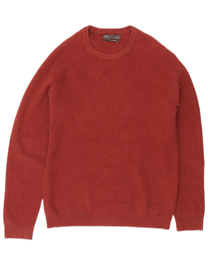 Marks & Spencer Mens Crew Neck Jumper Sweater Small Burgundy Polyester