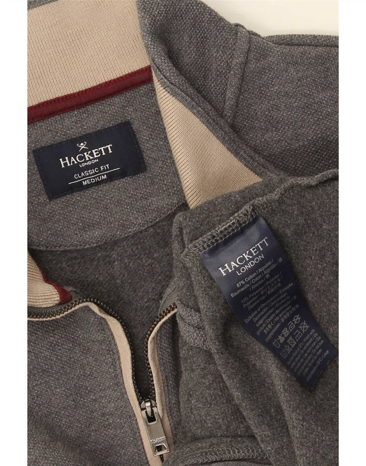 Hackett Mens Classic Fit Zip Neck Sweatshirt Jumper Medium Grey Cotton