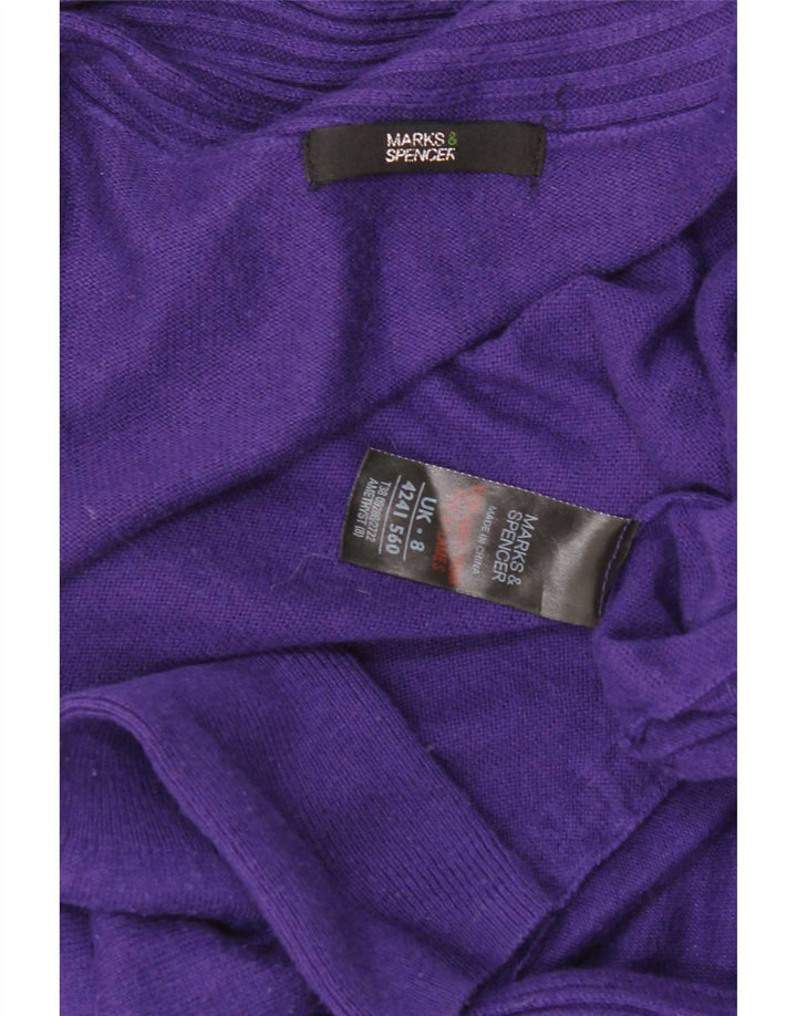 Marks & Spencer Womens Longline Open Cardigan Sweater UK 8 Small Purple
