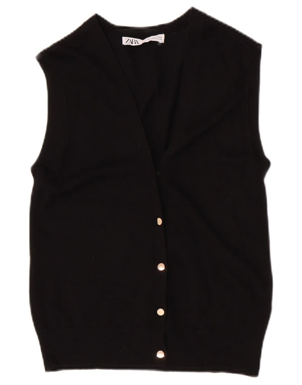 Zara Womens Sleeveless Cardigan Sweater UK 10 Small Black Viscose