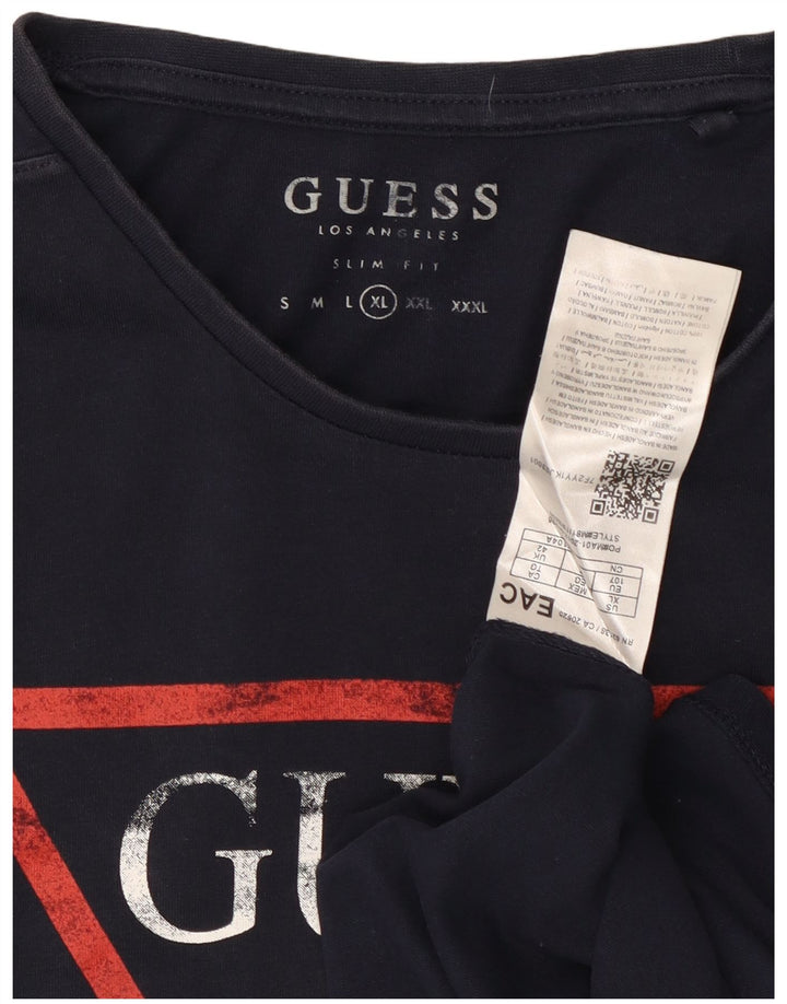 Guess Mens Graphic T-Shirt Top Large Navy Blue Cotton