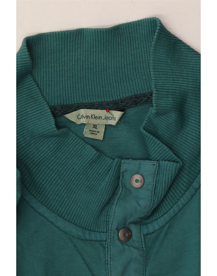 CALVIN KLEIN JEANS Mens Button Neck Sweatshirt Jumper XL Green Cotton Vintage Calvin Klein Jeans and Second-Hand Calvin Klein Jeans from Messina Hembry 