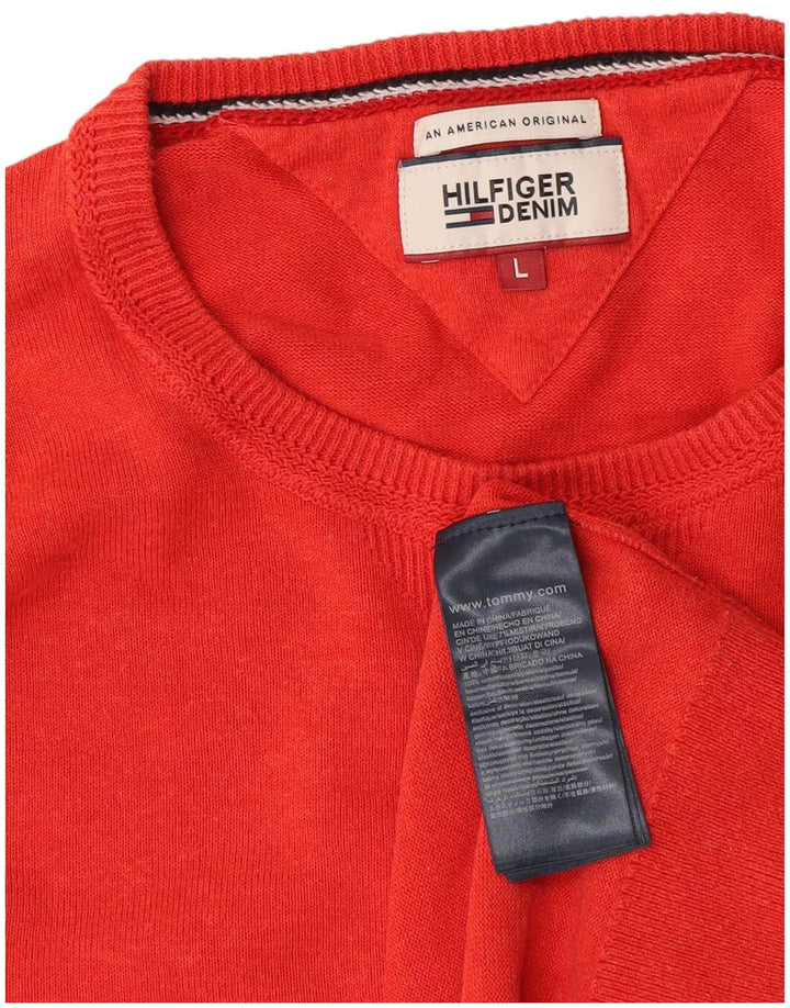 Tommy Hilfiger Mens Crew Neck Jumper Sweater Large Red Cotton