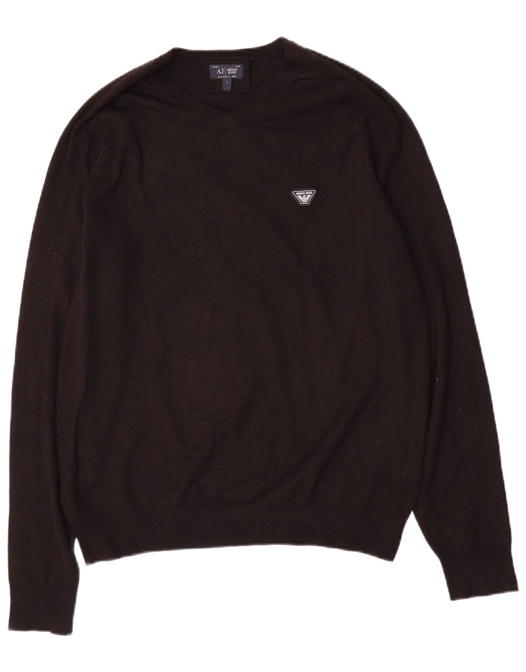 Armani Jeans Mens V-Neck Jumper Sweater Large Black Viscose