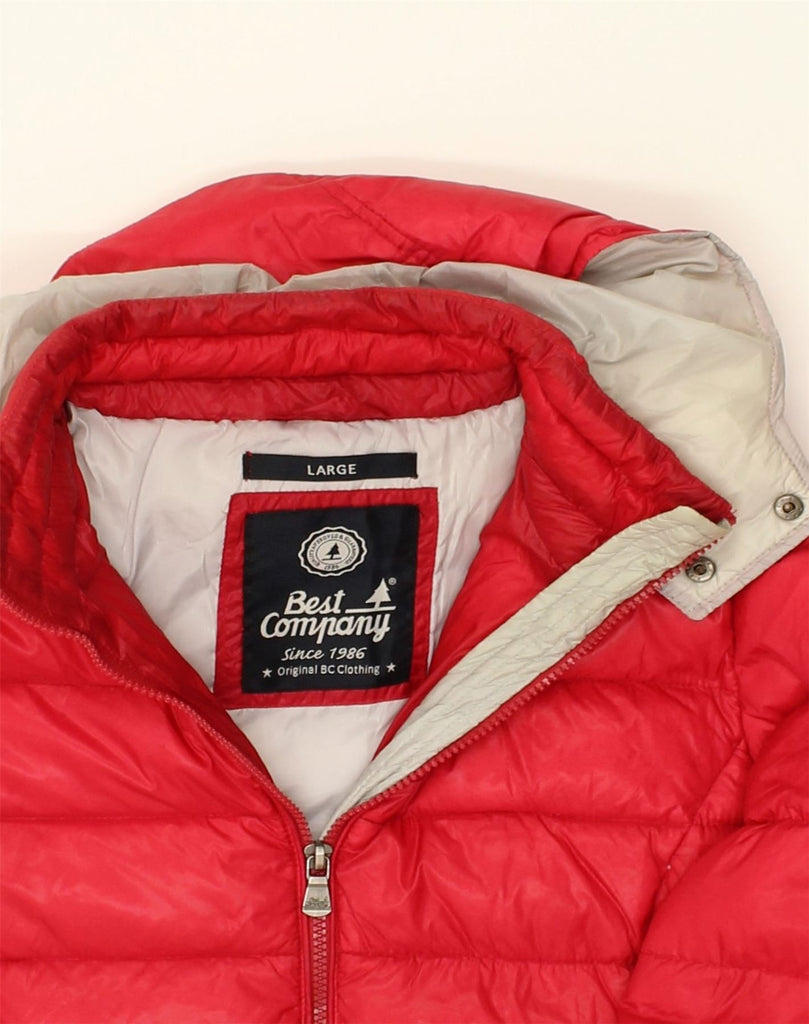 BEST COMPANY Womens Hooded Padded Jacket UK 16 Large Red Nylon | Vintage Best Company | Thrift | Second-Hand Best Company | Used Clothing | Messina Hembry 