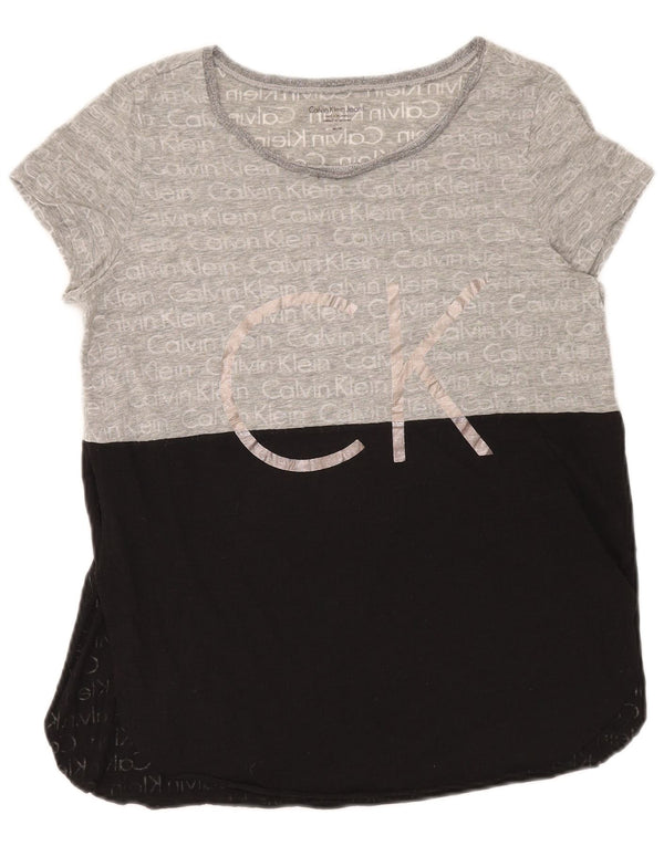 Calvin Klein Jeans Womens Graphic T-Shirt Top UK 14 Medium Grey Colourblock