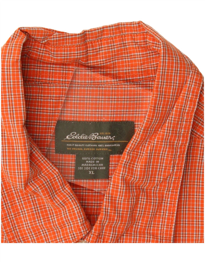 EDDIE BAUER Mens Short Sleeve Shirt XL Orange Check Cotton