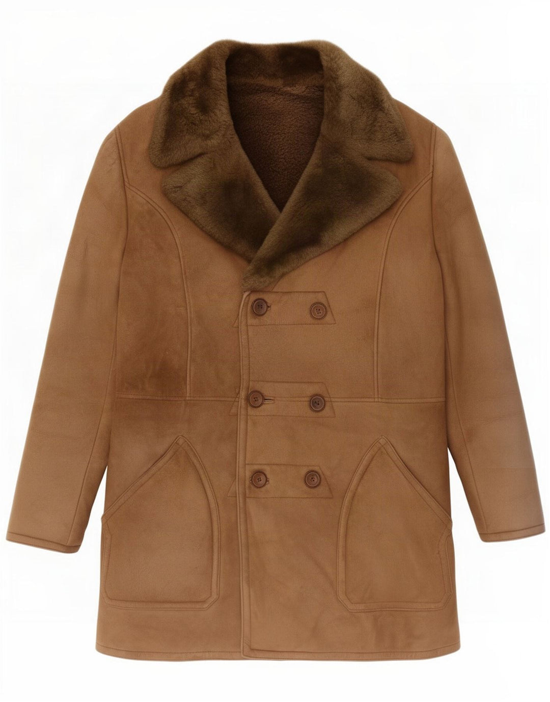 Vintage Mens Shearling Double Breasted Coat UK 40 Large Brown