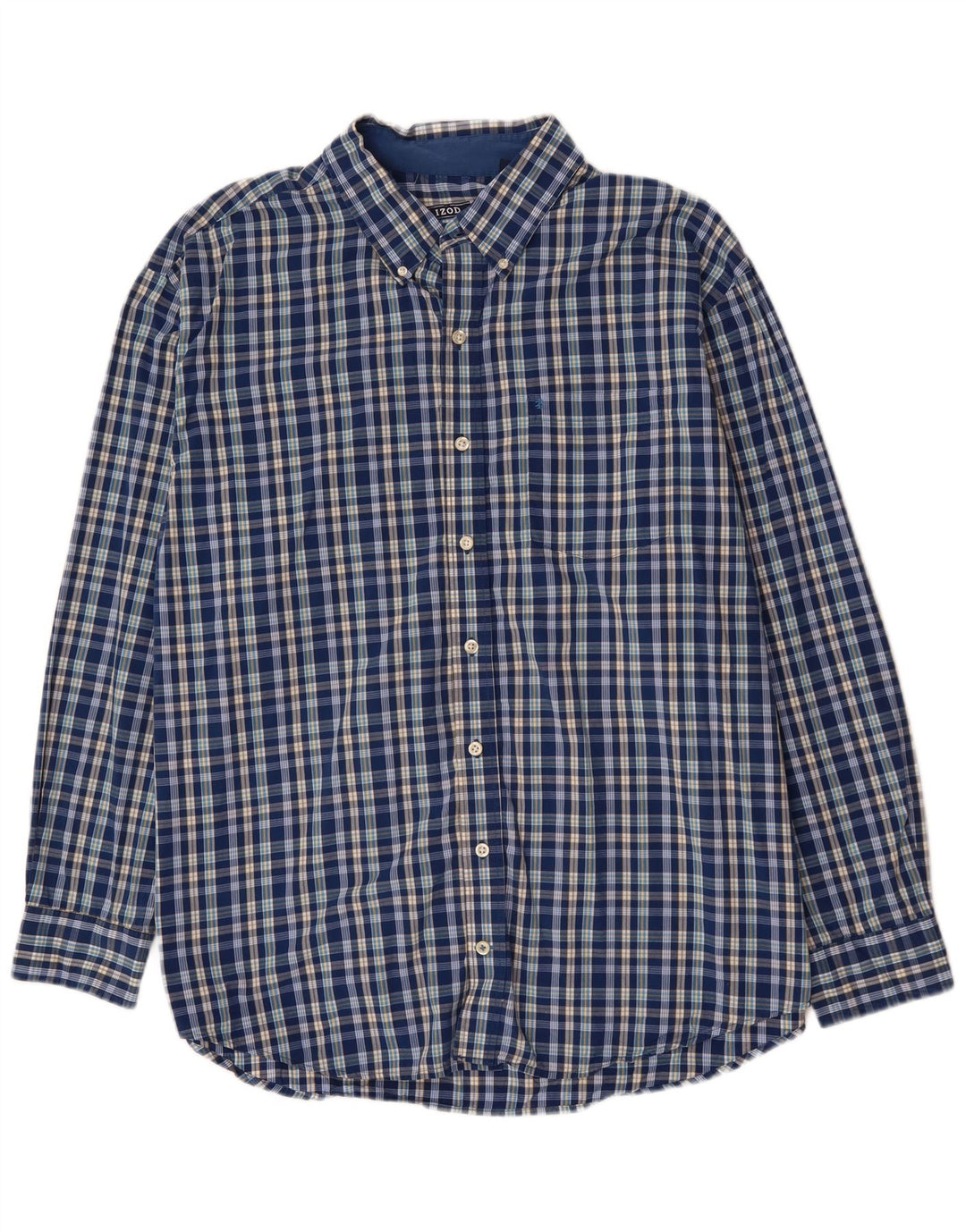 IZOD Mens Shirt 2XL Blue Check Cotton