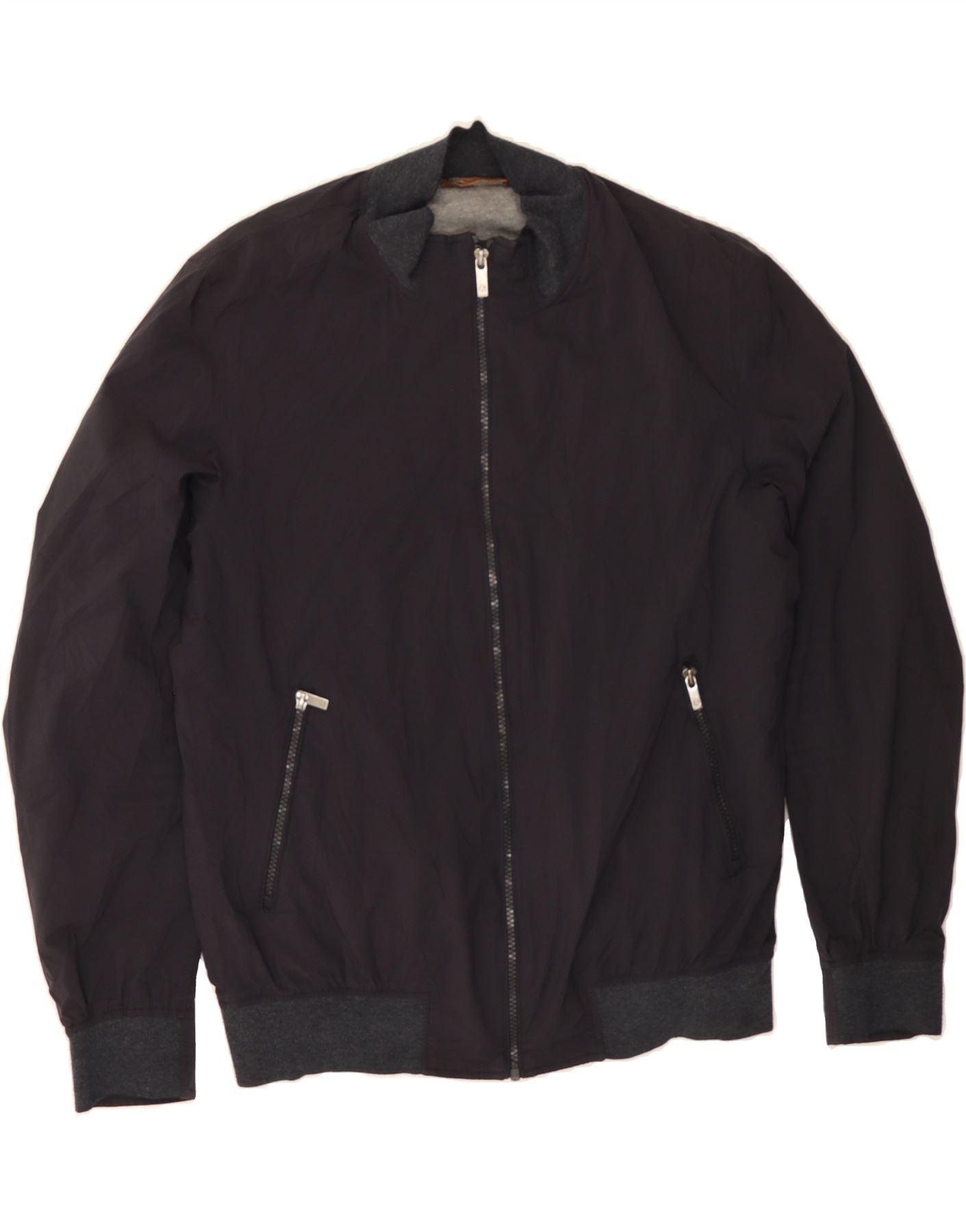 MASSIMO DUTTI Mens Bomber Jacket UK 40 Large Navy Blue Polyester