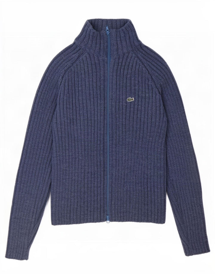 Lacoste Womens Regular Fit Cardigan Sweater Size 38 Medium Blue Wool