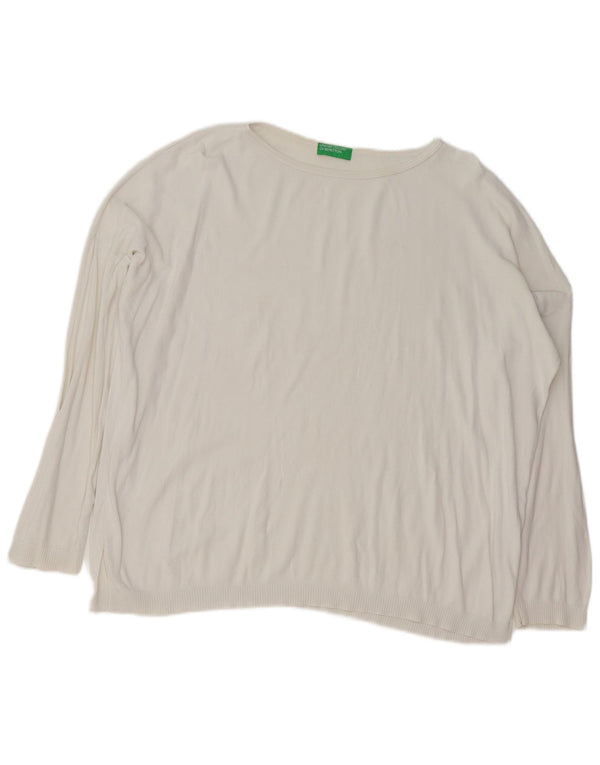 BENETTON Womens Oversized Boat Neck Jumper Sweater UK 14 Medium White