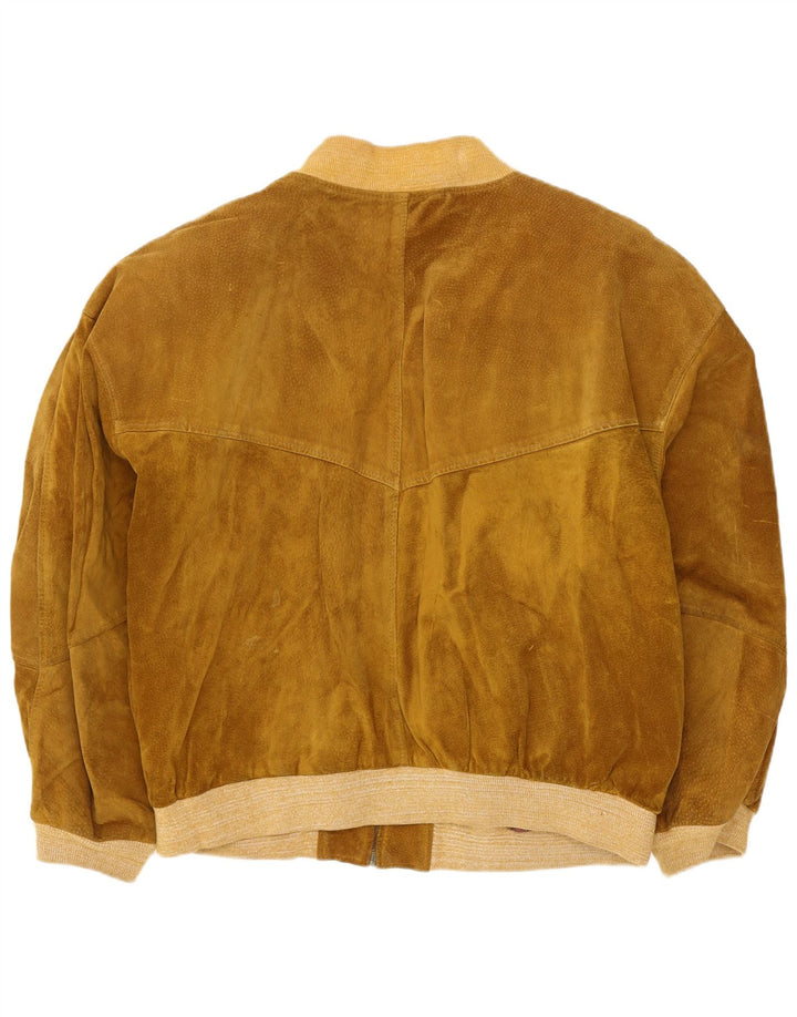 Vintage Womens Oversized Suede Bomber Jacket IT 46 Large Brown Leather