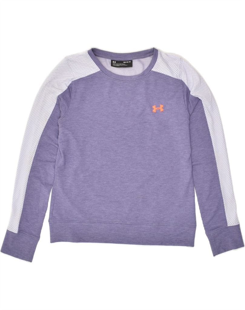 UNDER ARMOUR Womens Sweatshirt Jumper UK 14 Medium Purple Colourblock | Vintage Under Armour | Thrift | Second-Hand Under Armour | Used Clothing | Messina Hembry 