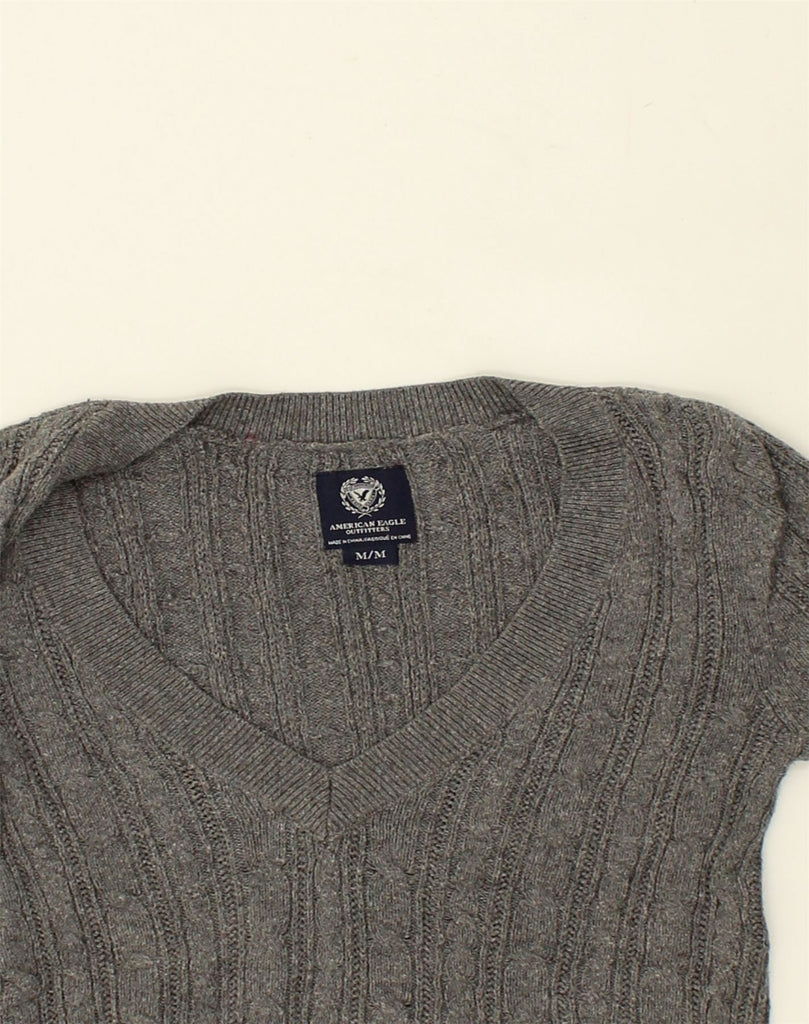 AMERICAN EAGLE Womens V-Neck Jumper Sweater UK 12 Medium Grey Cotton | Vintage American Eagle | Thrift | Second-Hand American Eagle | Used Clothing | Messina Hembry 