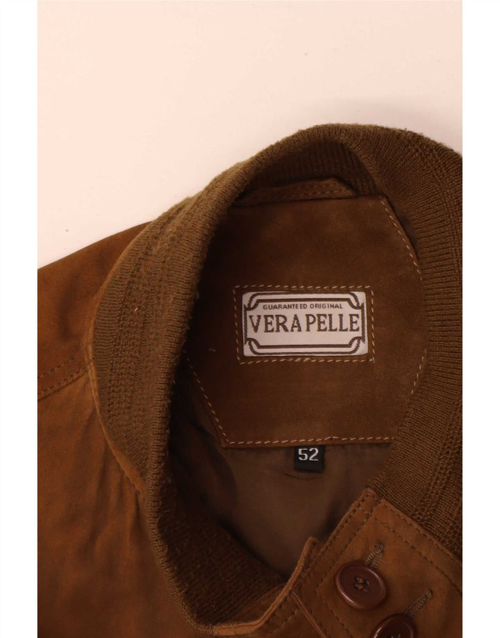 Vintage Mens Suede Bomber Jacket IT 52 XL Brown Leather