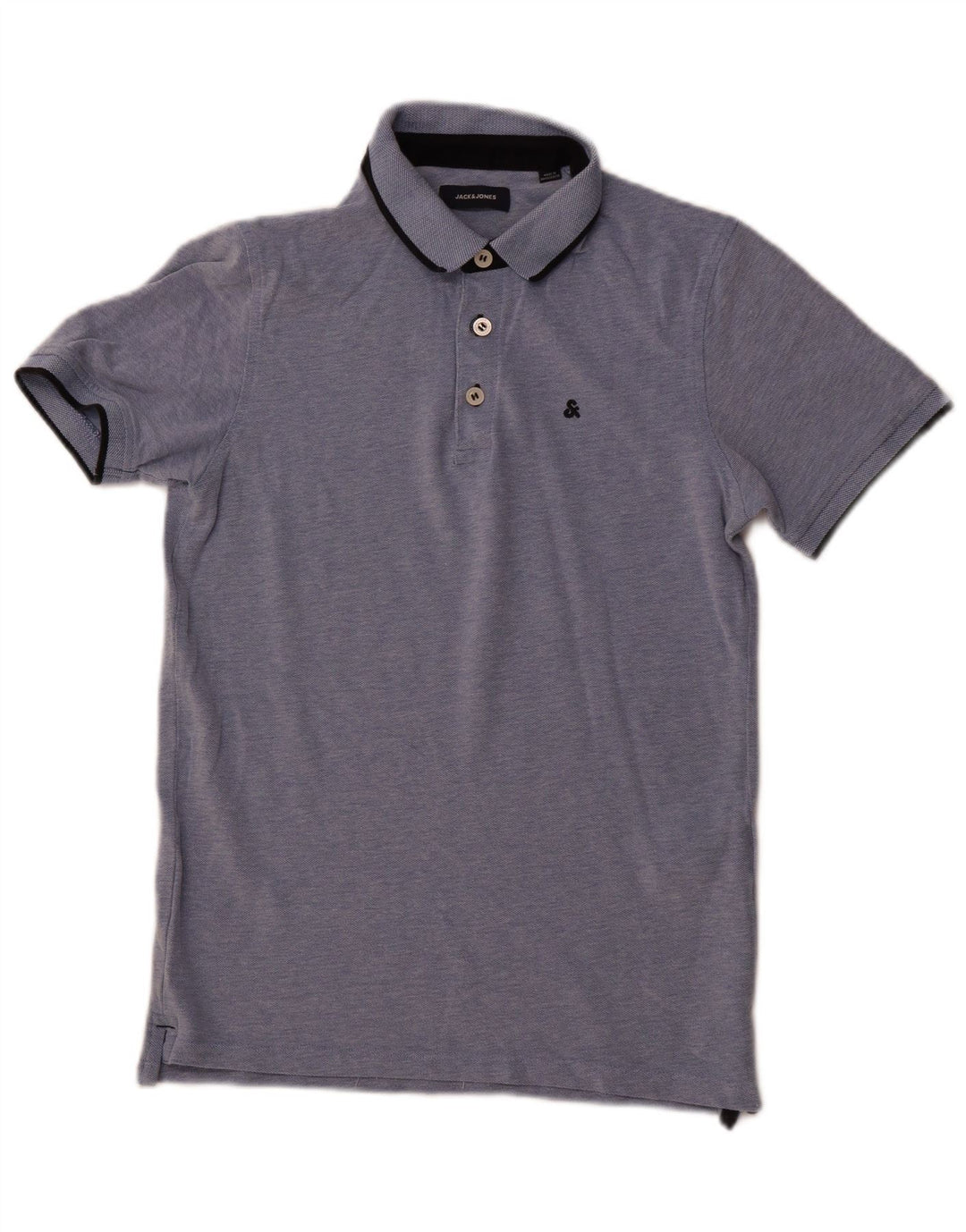 JACK & JONES Mens Polo Shirt Small Blue Flecked Cotton