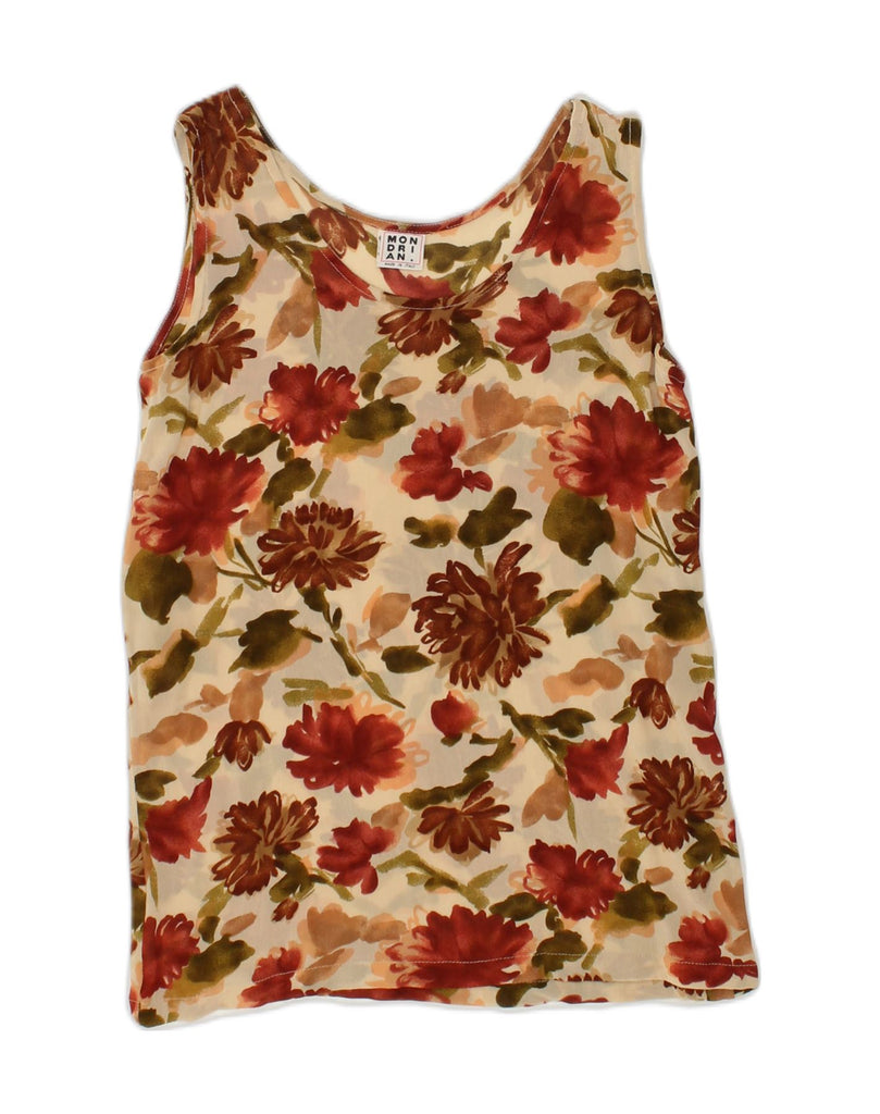 VINTAGE Womens Graphic Vest Top UK 12 Medium Beige Floral | Vintage Vintage | Thrift | Second-Hand Vintage | Used Clothing | Messina Hembry 