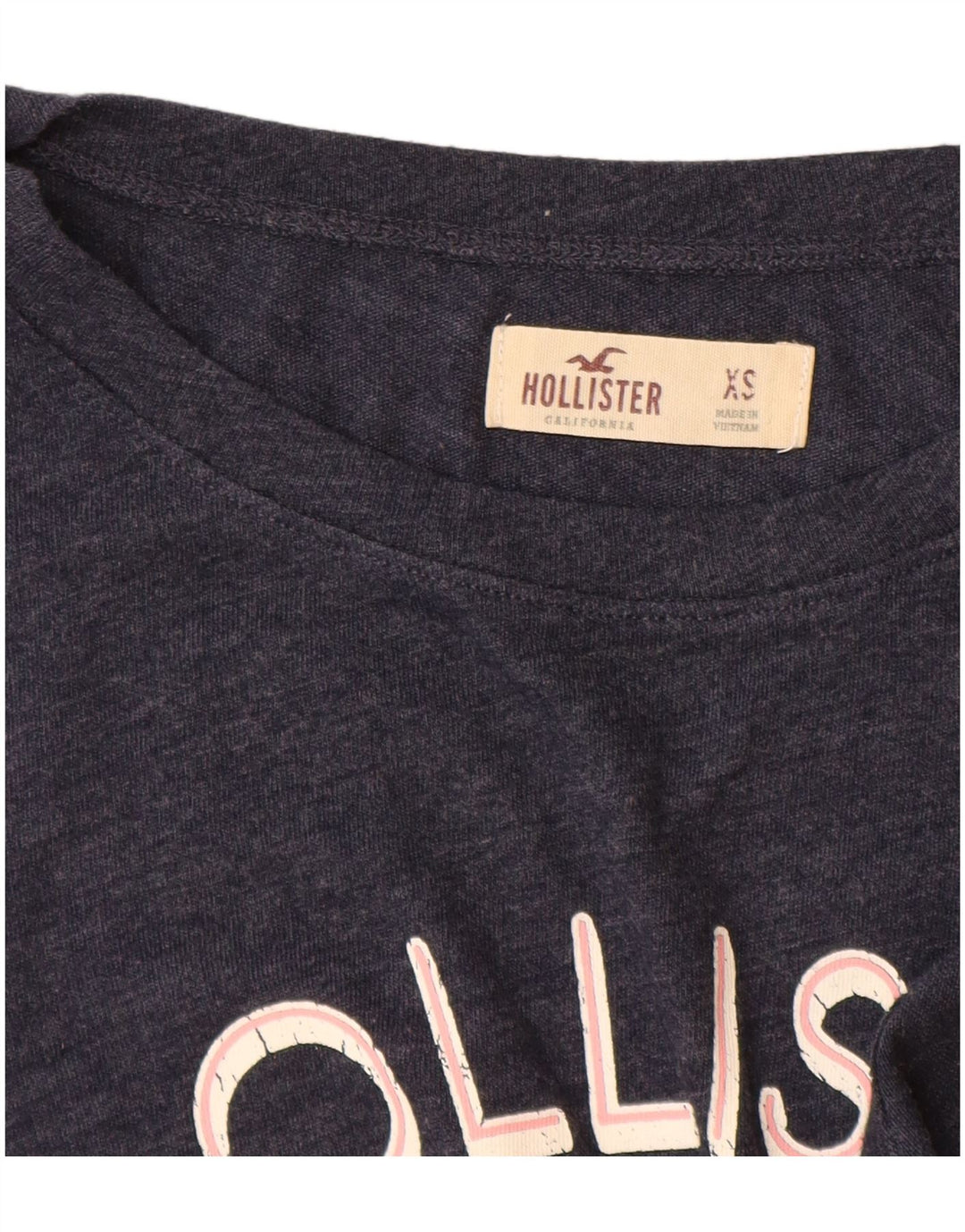 HOLLISTER Womens Graphic T-Shirt Top UK 6 XS Navy Blue Cotton