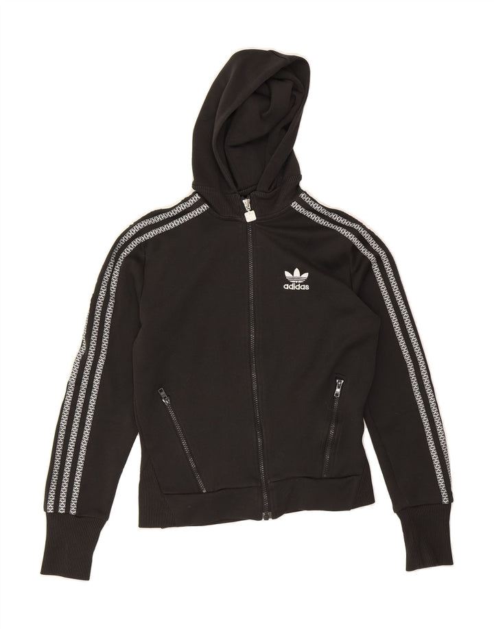 ADIDAS Womens Crop Zip Hoodie Sweater EU 36 Small Black Polyester Vintage Adidas and Second-Hand Adidas from Messina Hembry 