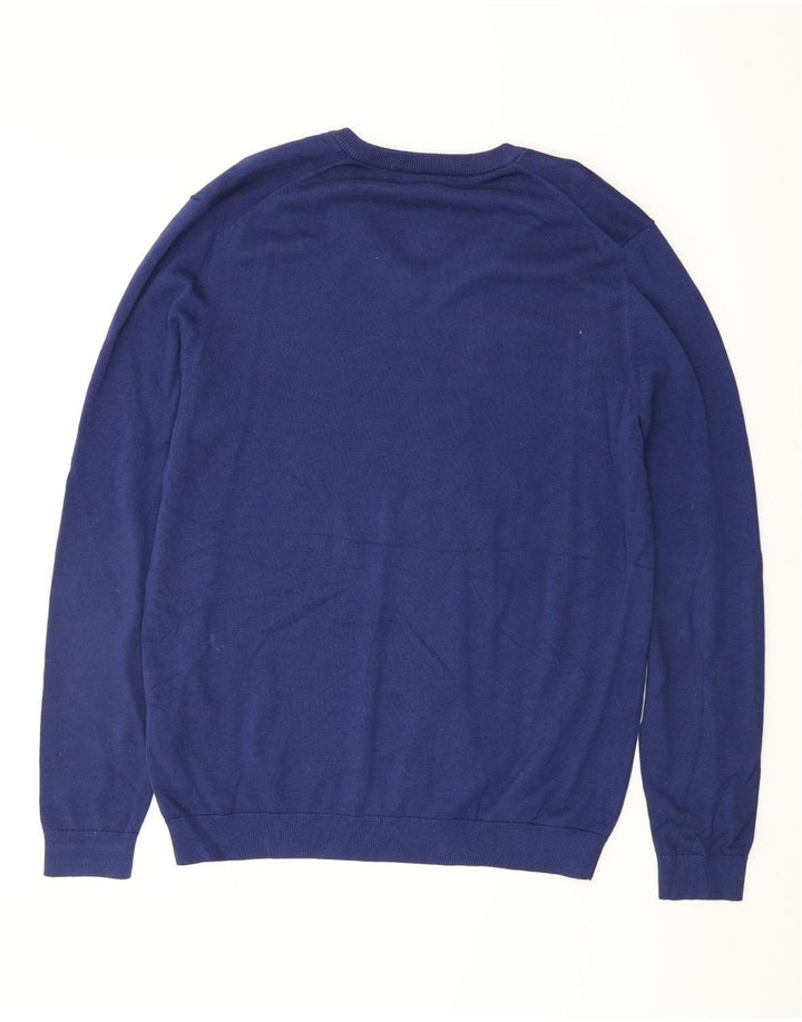 REISS Mens V-Neck Jumper Sweater Large Blue Cotton