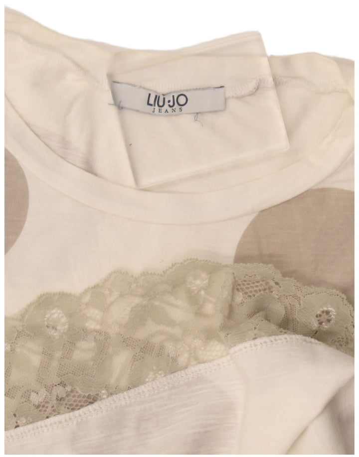 Liu Jo Womens Graphic T-Shirt Top UK 12 Medium Beige Spotted
