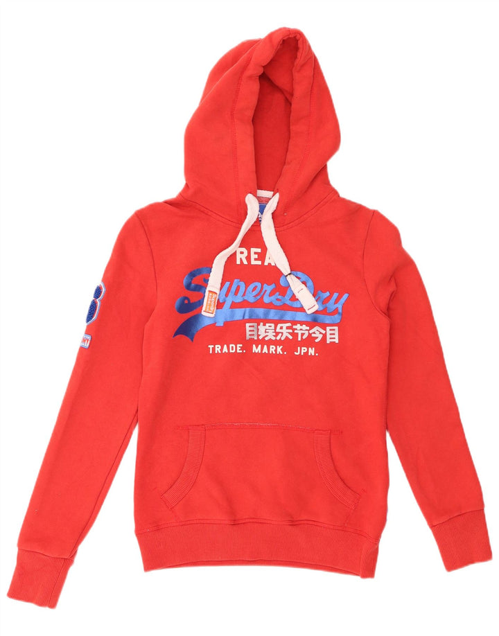 SUPERDRY Womens Graphic Hoodie Jumper UK 6 XS Red Cotton